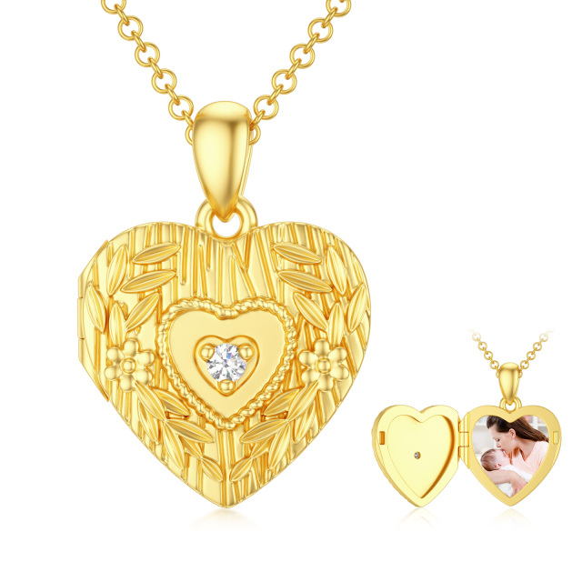 Sterling Silver with Yellow Gold Plated Cubic Zirconia Personalized Photo & Heart Personalized Photo Locket Necklace-0