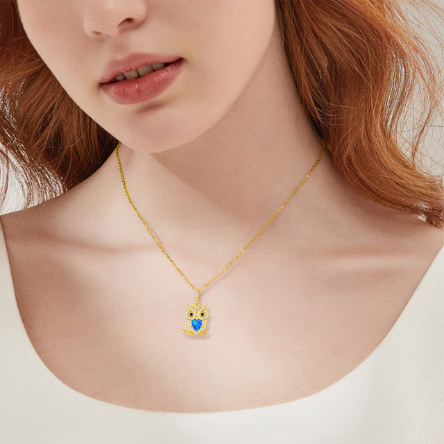 14K Gold Heart Shaped Opal Owl Pendant Necklace-1