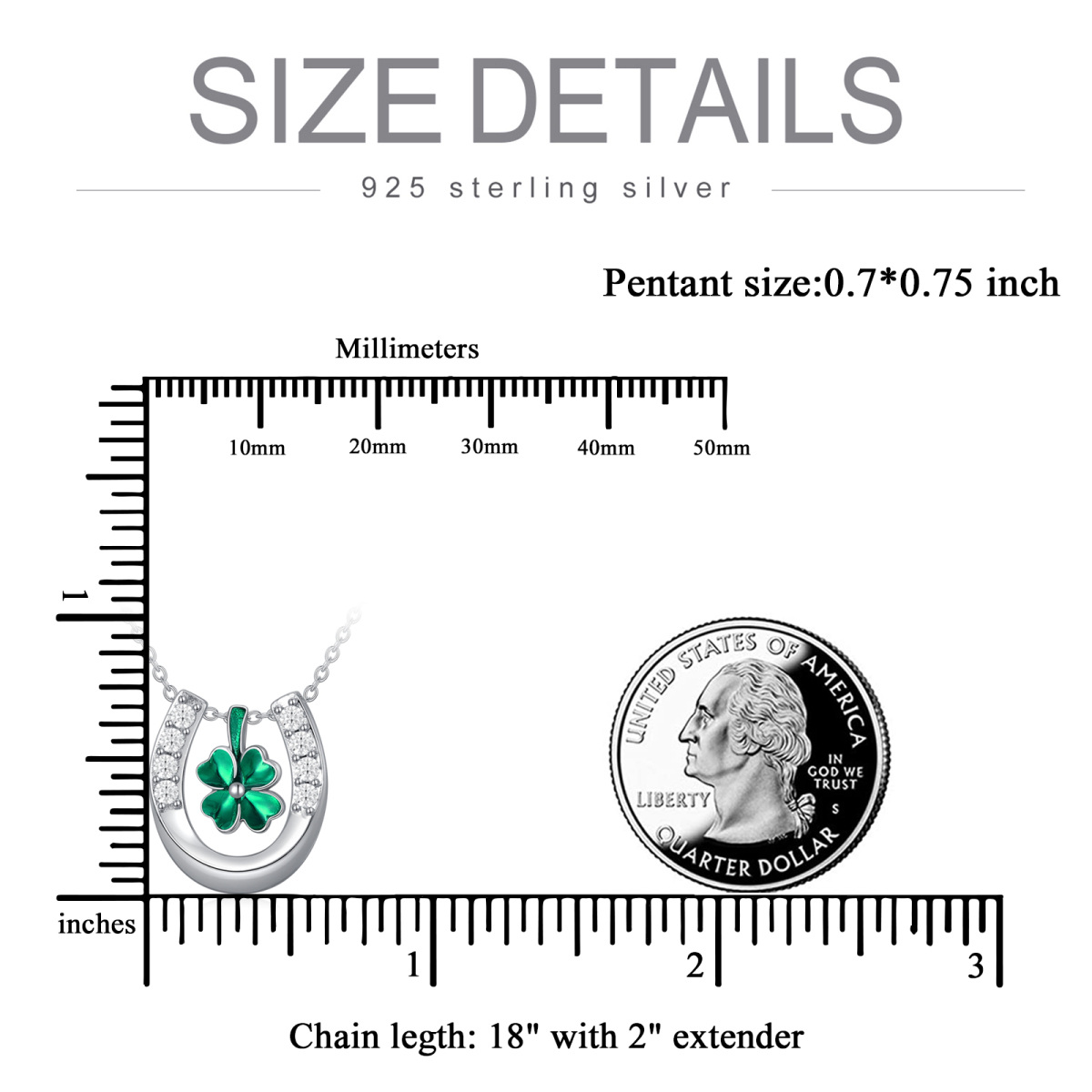 Sterling Silber kreisförmig Cubic Zirkonia vierblättrige Kleeblatt & Hufeisen Anhänger Hal-5