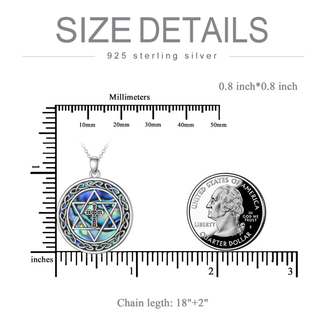 Sterling Silver Circular Shaped Abalone Shellfish Cross & Star Of David Pendant Necklace-3