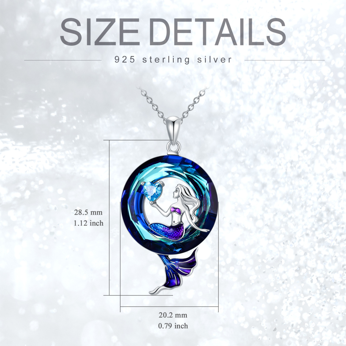 Sterling Silver Circular Shaped Crystal & Cubic Zirconia Mermaid Pendant Necklace-5