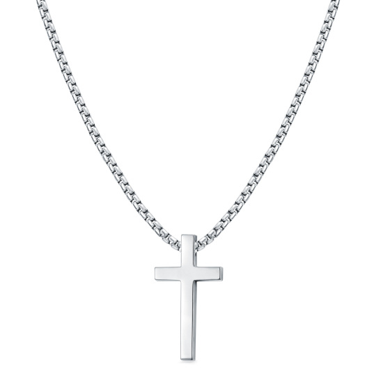Sterling Silver Cross Pendant Necklace with Round Box Chain
