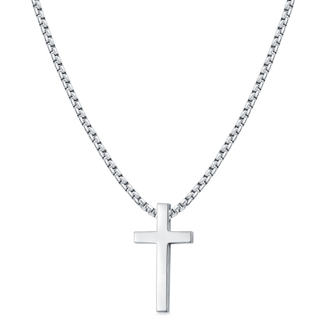 Collier avec pendentif croix en argent sterling et chaîne à maillons ronds-1