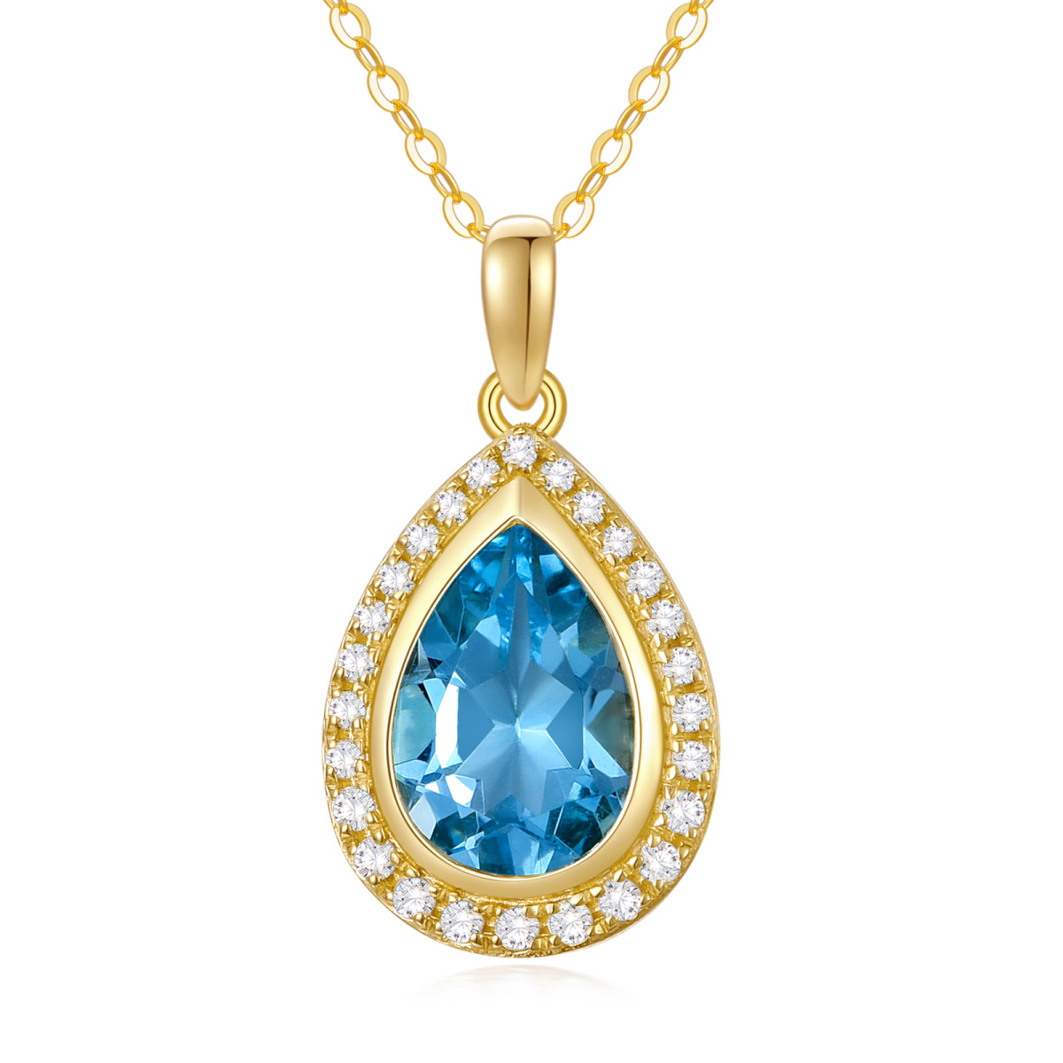 9K Gold Topaz Drop Shape Pendant Necklace-1