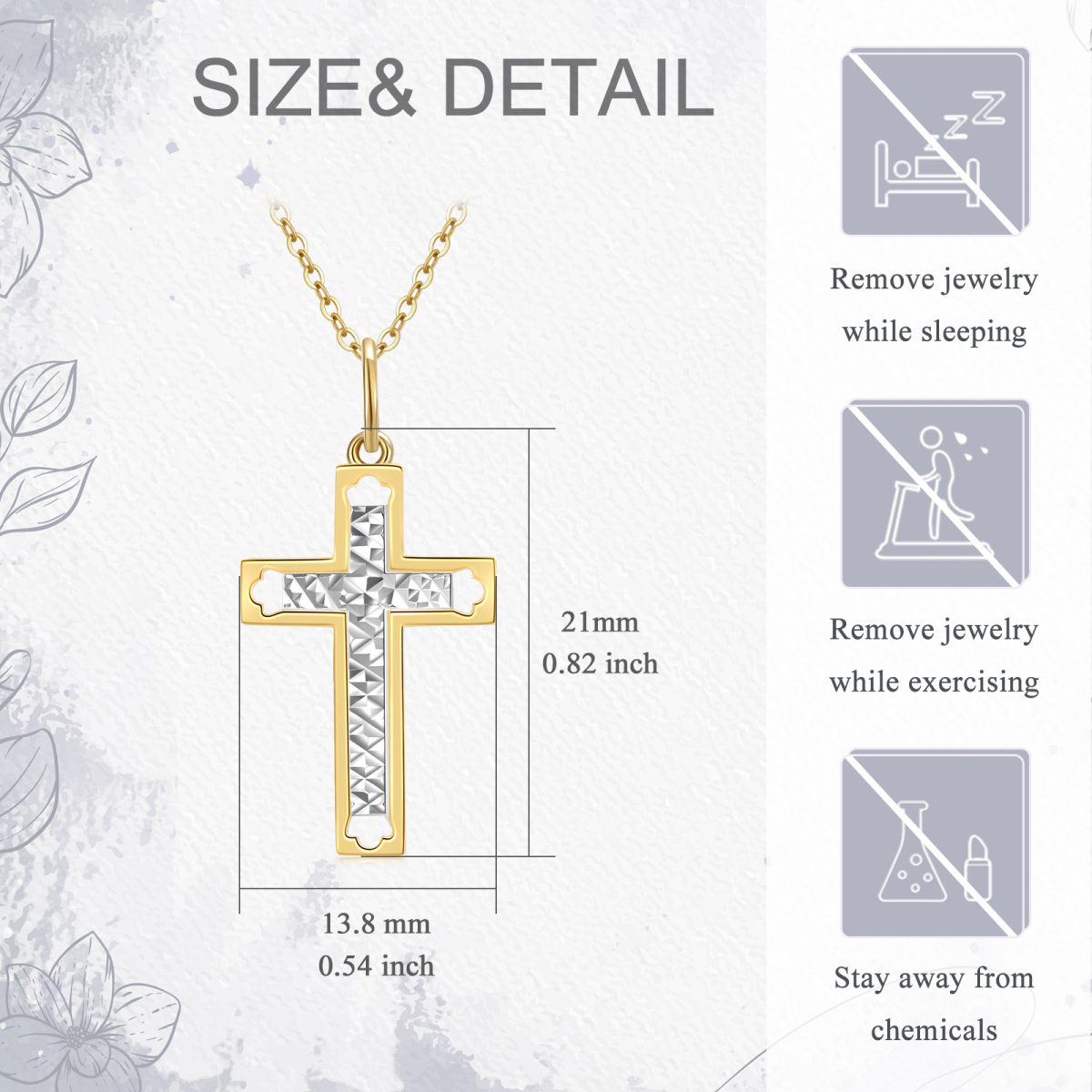 9K White Gold & Yellow Gold Cross Pendant Necklace-5