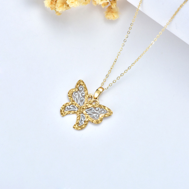 9K White Gold & Yellow Gold Butterfly Pendant Necklace-3