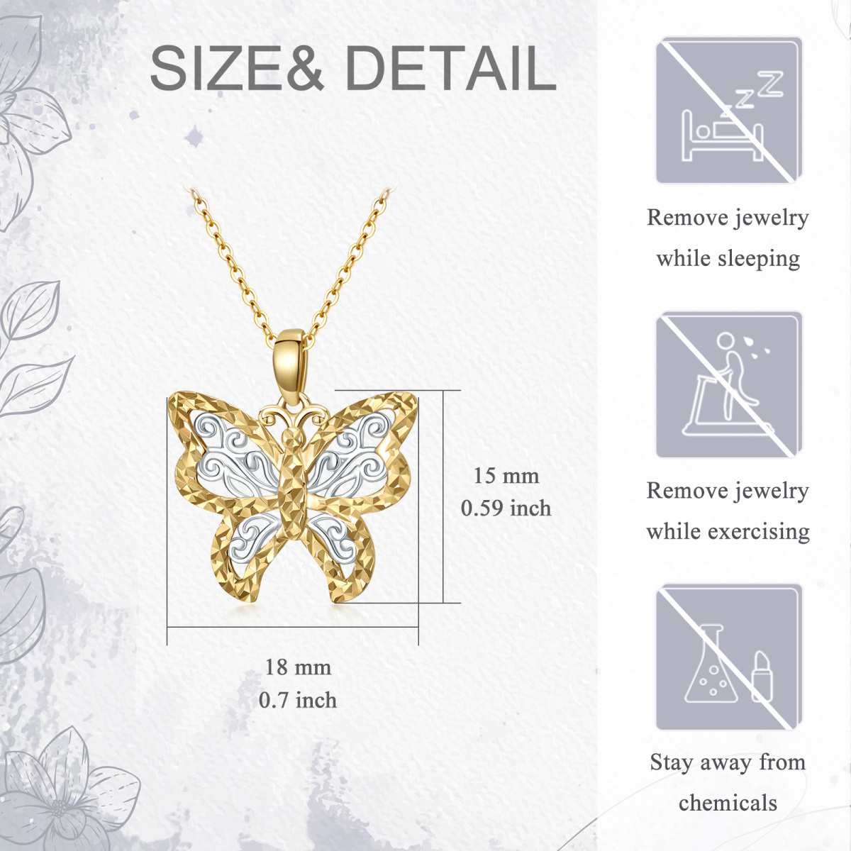 9K White Gold & Yellow Gold Butterfly Pendant Necklace-5