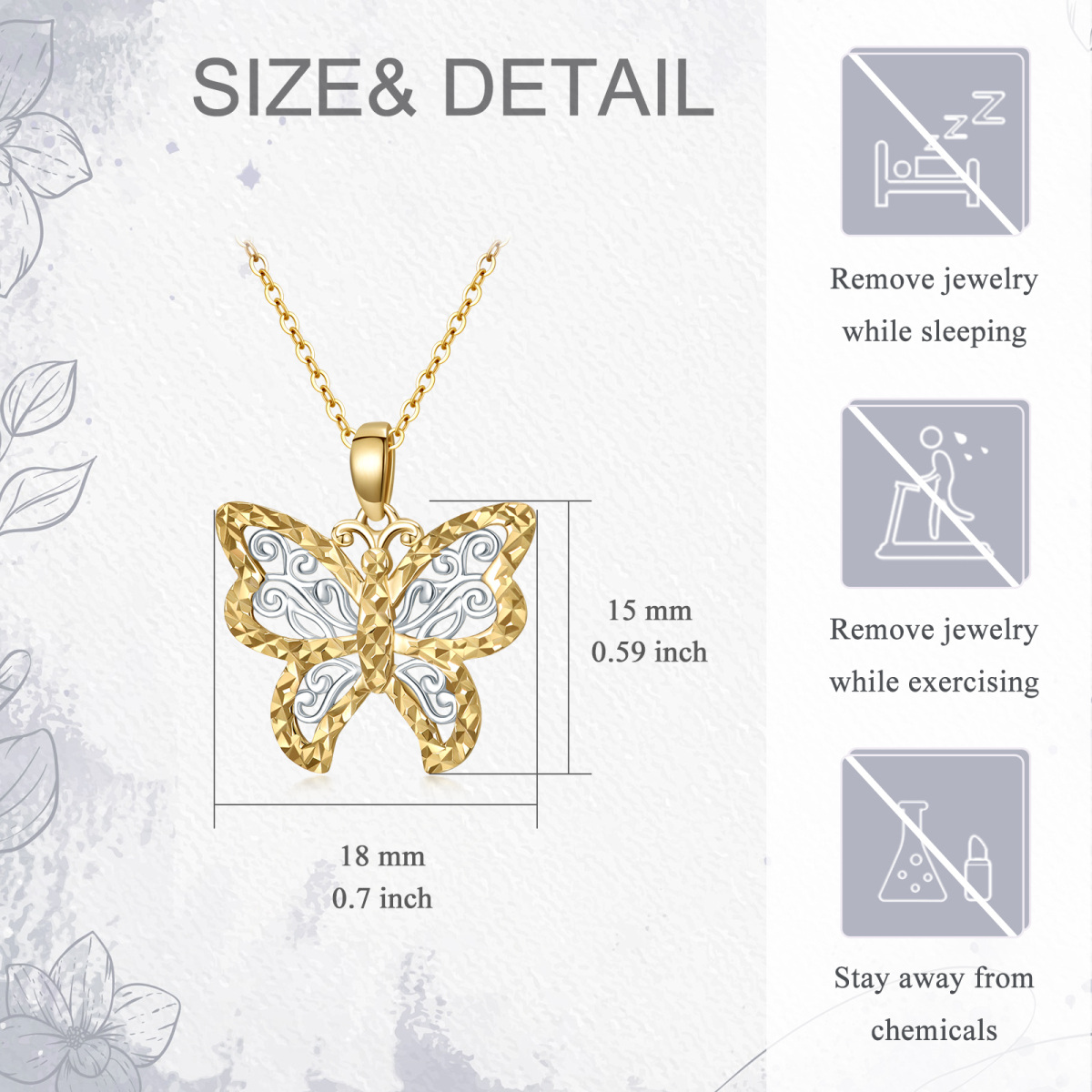 Collier à pendentif papillon en or blanc et or jaune 9K-5