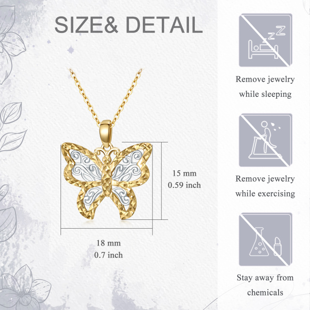 Collier à pendentif papillon en or blanc et or jaune 9K-4