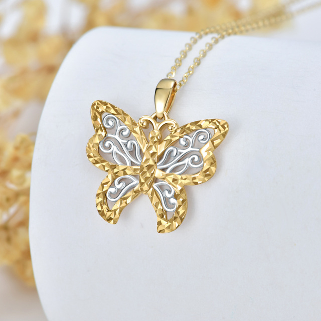 9K White Gold & Yellow Gold Butterfly Pendant Necklace-2