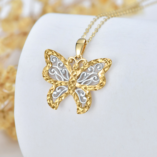 Collier à pendentif papillon en or blanc et or jaune 9K-2