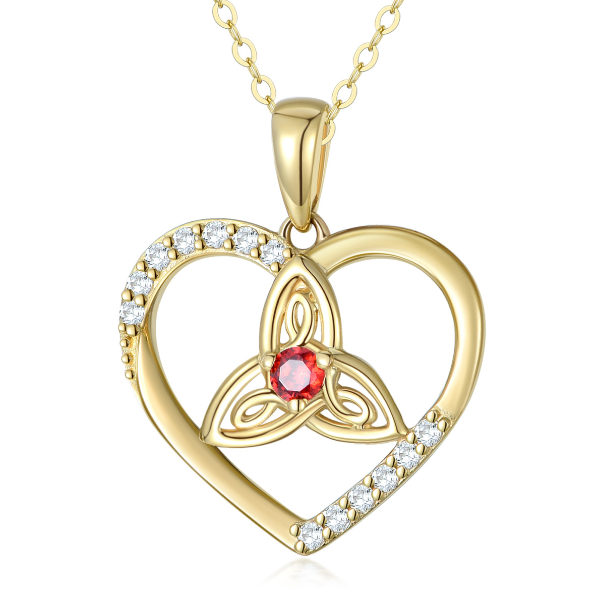 14K Yellow Gold Plated Circular Shaped Cubic Zirconia Celtic Knot & Heart Pendant Necklace-1
