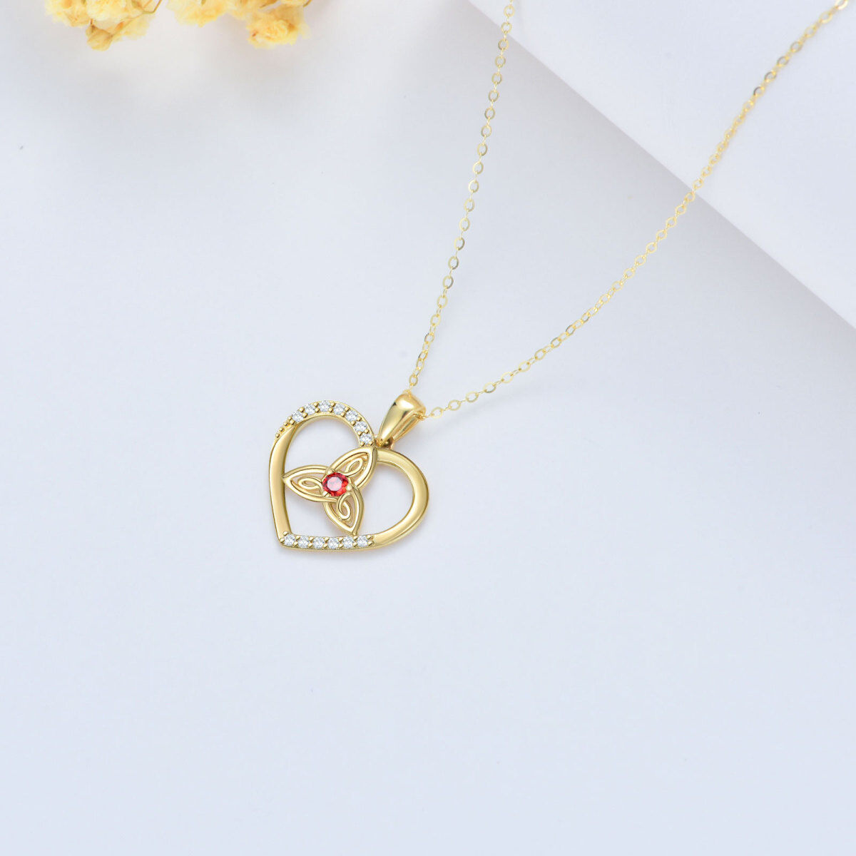 14K Yellow Gold Plated Circular Shaped Cubic Zirconia Celtic Knot & Heart Pendant Necklace-4