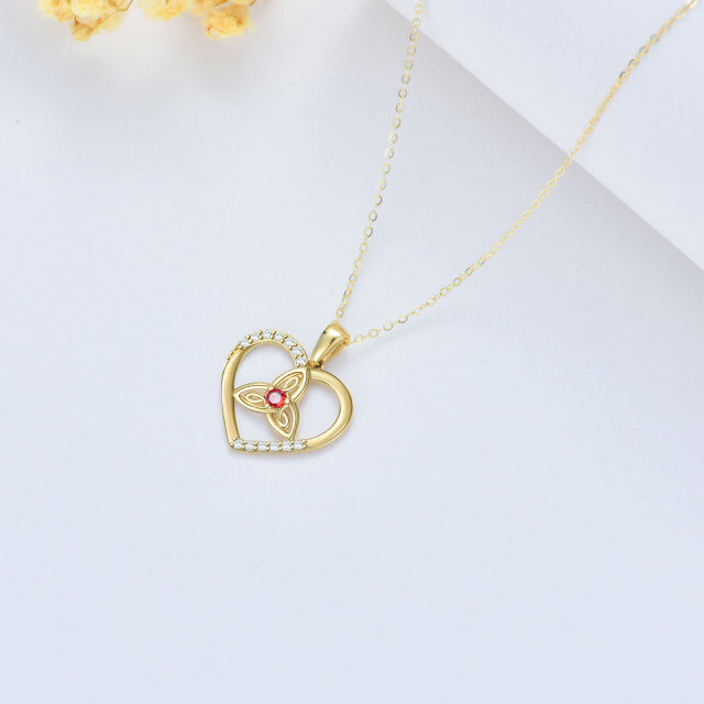 14K Gold Circular Shaped Cubic Zirconia Celtic Knot & Heart Pendant Necklace-4