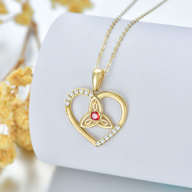 14K Gold Circular Shaped Cubic Zirconia Celtic Knot & Heart Pendant Necklace-3