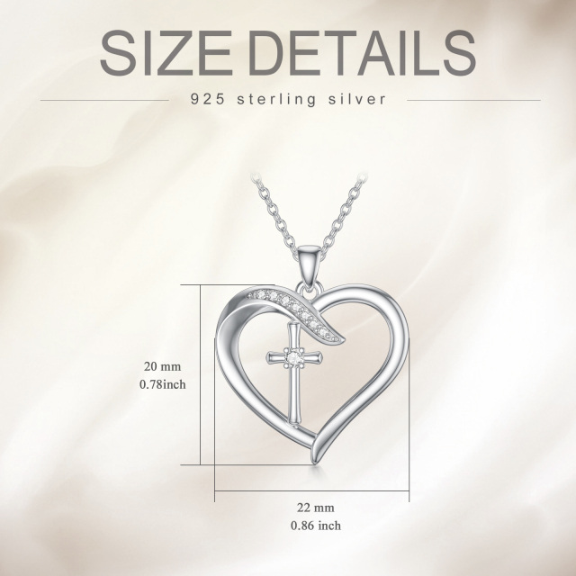 Sterling Silver Circular Shaped Lab Created Diamond Cross & Heart Pendant Necklace-1