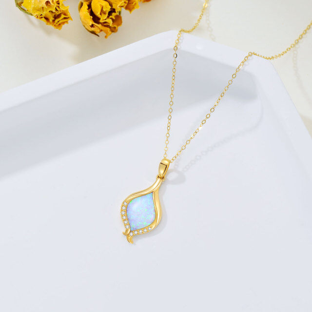 14K Gold Diamond & Opal Pendant Necklace-2