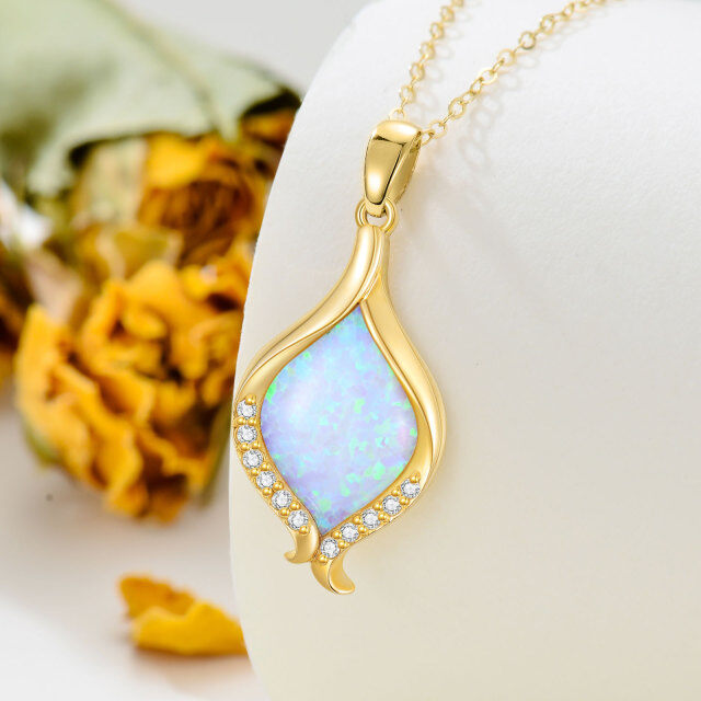 14K Gold Diamond & Opal Pendant Necklace-3