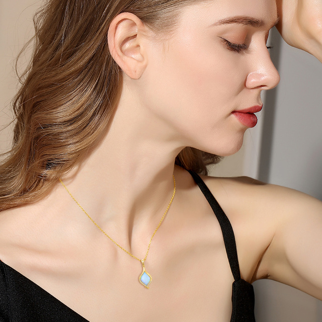 14K Gold Diamond & Opal Pendant Necklace-1