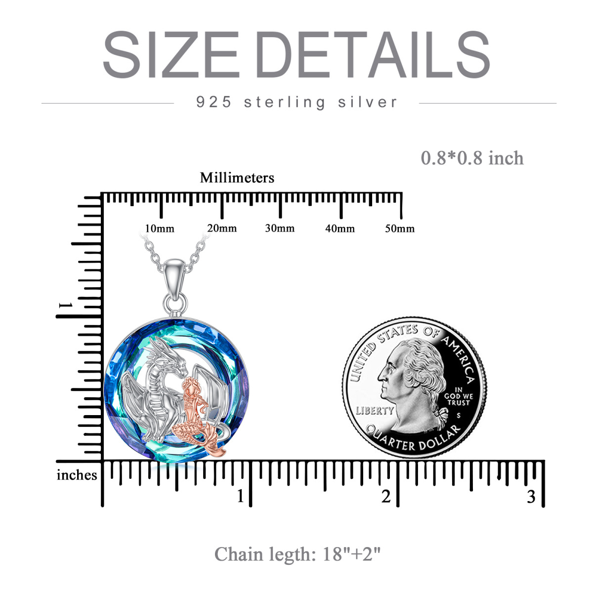 Collier en argent sterling avec pendentif dragon et queue de sirène en cristal bicolore-4