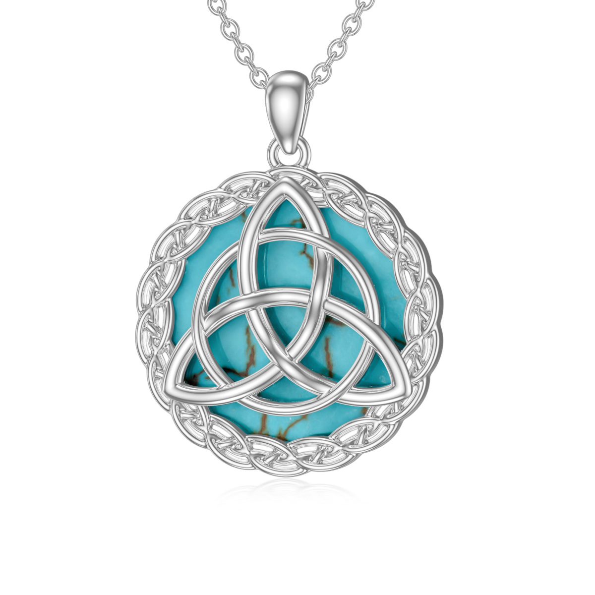 Sterling Silver Circular Shaped Turquoise Celtic Knot Pendant Necklace-1