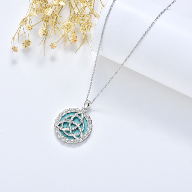 Sterling Silver Circular Shaped Turquoise Celtic Knot Pendant Necklace-4