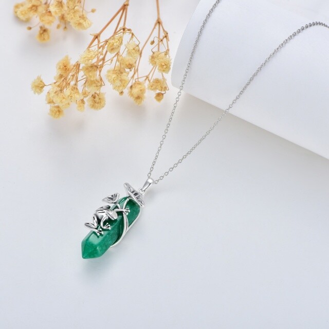 Sterling Silver Green Jade Frog Pendant Necklace-3