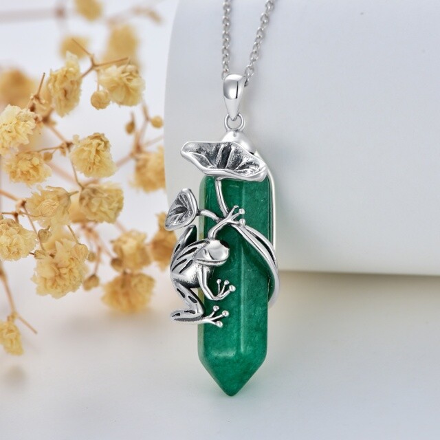 Sterling Silver Green Jade Frog Pendant Necklace-2