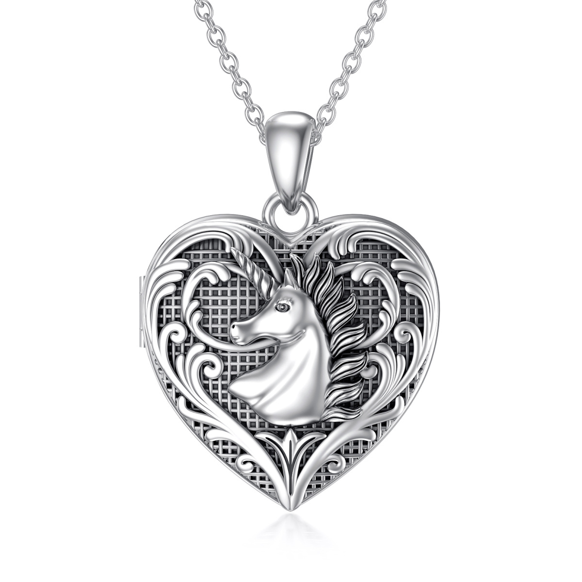 Sterling Silver Heart & Unicorn Personalized Photo Locket Necklace-1