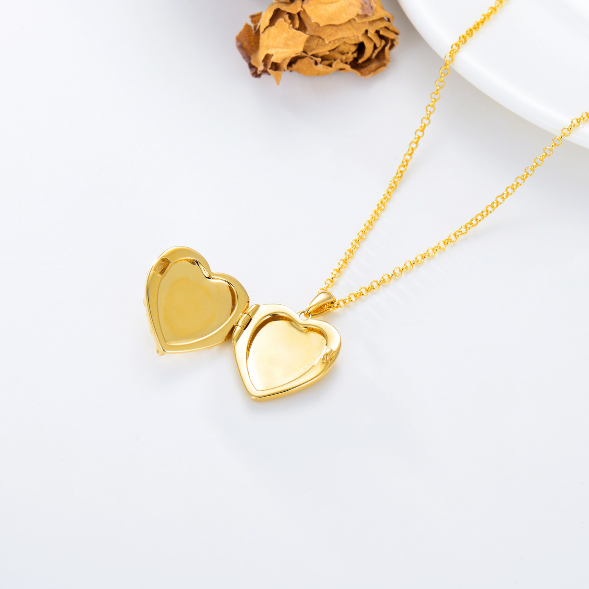 10K Gold Rose & Personalized Photo & Heart Personalized Photo Locket Necklace-5