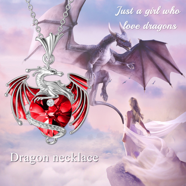 Sterling Silver Crystal Dragon & Heart Pendant Necklace-2