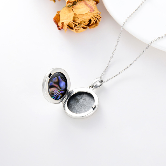 Sterling Silber Abalone Muschel Wolf & keltischen Knoten & Mond kreisförmig personalisierte Foto Medaillon Halskette mit eingraviertem Wort-3