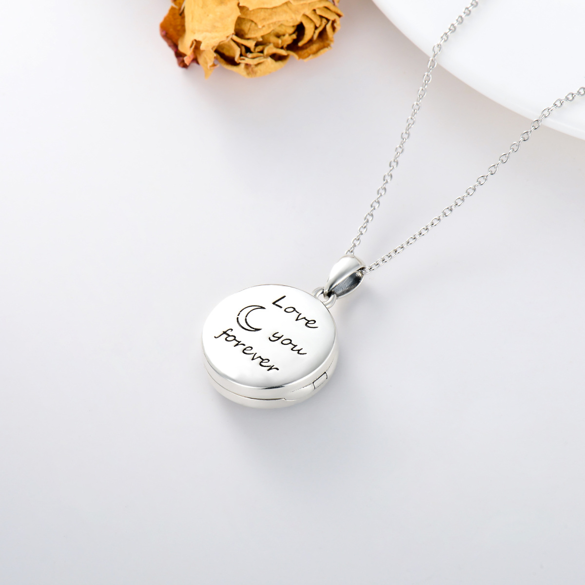 Sterling Silber Abalone Muschel Wolf & keltischen Knoten & Mond kreisförmig personalisierte Foto Medaillon Halskette mit eingraviertem Wort-5