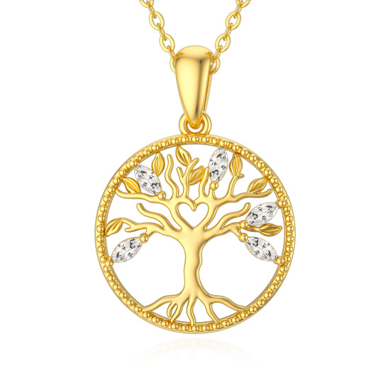 Collier avec pendentif arbre de vie en or massif 14 carats et zircon pour femme