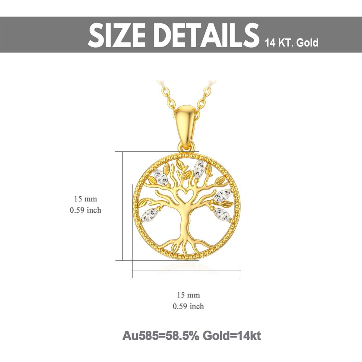 14K Gold Zircon Tree Of Life Pendant Necklace-5
