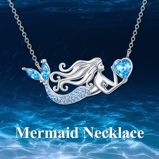 Sterling Silver Heart Crystal Mermaid Pendant Necklace-3