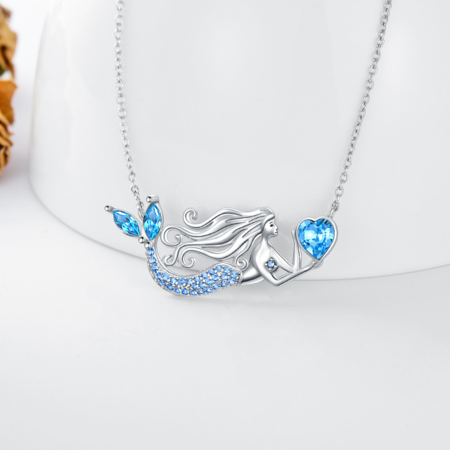 Colar sereia em prata esterlina embelezado com pingente de cristal azul coração da Áustria-5