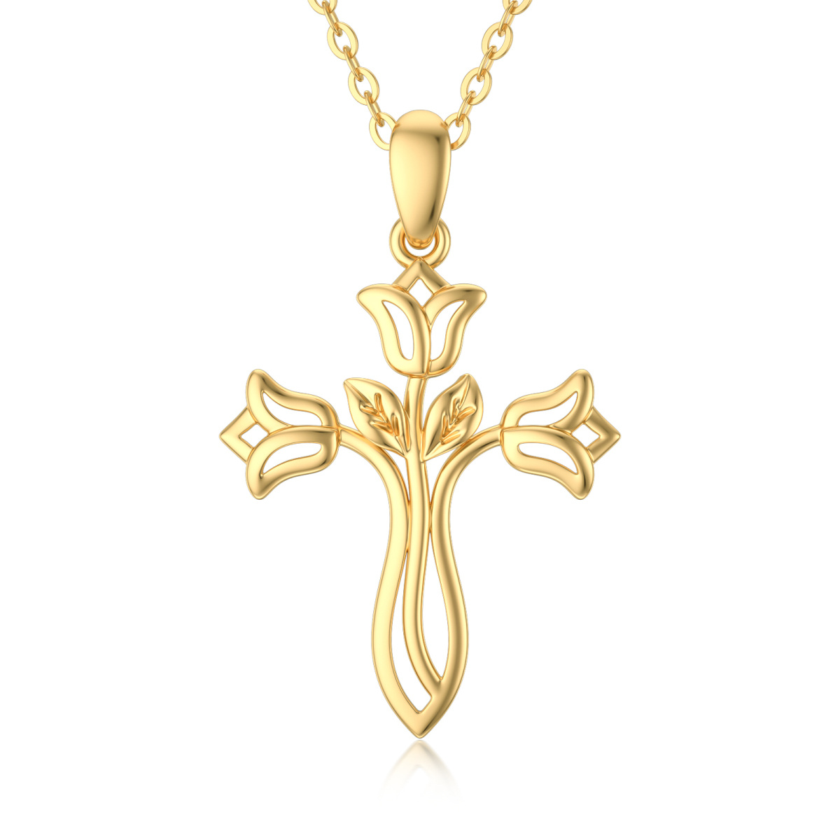 Collier en or 14K avec pendentif rose et croix-1