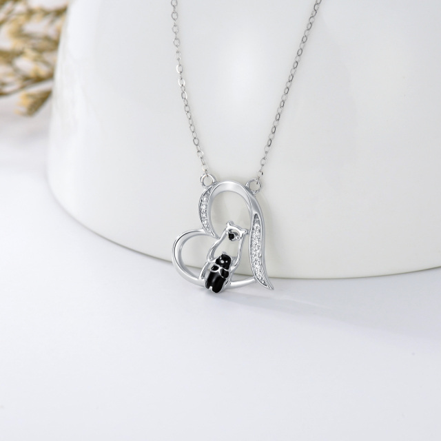 9K White Gold Circular Shaped Cubic Zirconia Bear & Heart Pendant Necklace-2