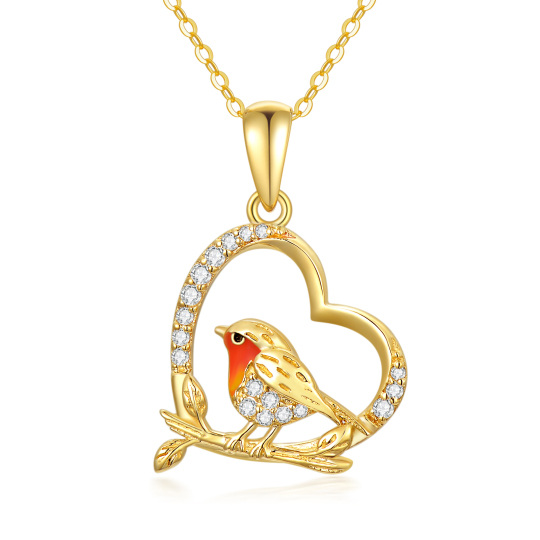 9K Gold Cubic Zirconia Robbin & Heart Pendant Necklace