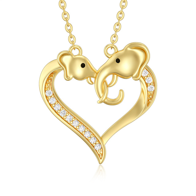 14K Gold Cubic Zirconia Elephant Pendant Necklace-0
