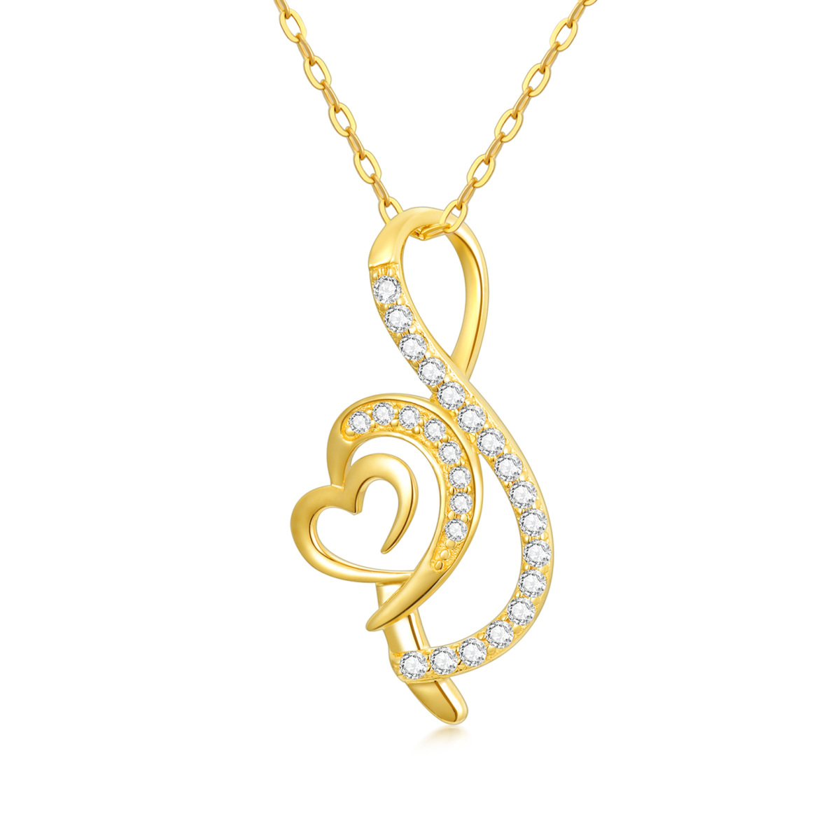 14K Gold Circular Shaped Cubic Zirconia Heart Pendant Necklace-1