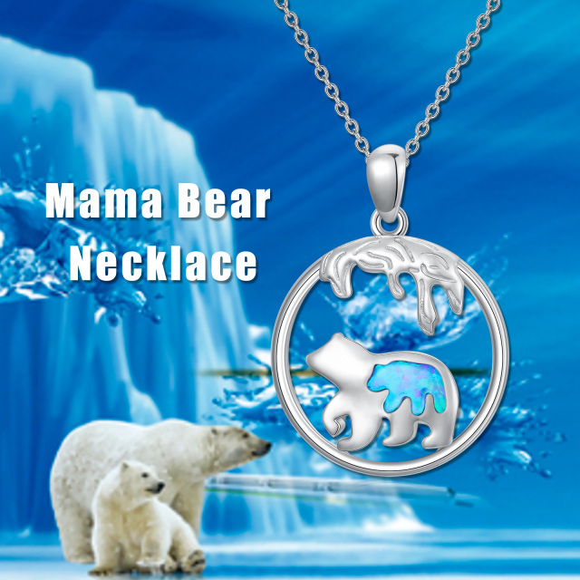 Sterling Silver Opal Polar Bear & Mother Pendant Necklace-5