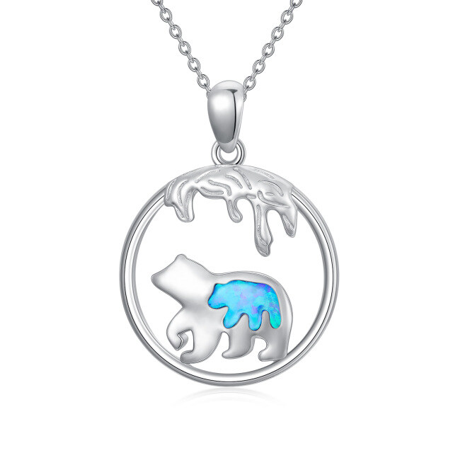 Sterling Silver Opal Polar Bear & Mother Pendant Necklace-0