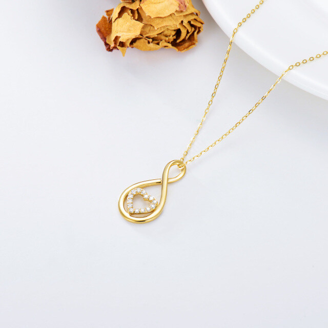14K Gold Circular Shaped Cubic Zirconia Heart & Infinity Symbol Pendant Necklace-3
