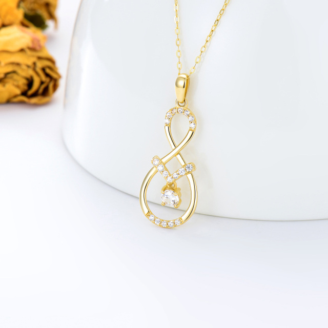 14K Gold Circular Shaped Cubic Zirconia Infinite Symbol Pendant Necklace-2