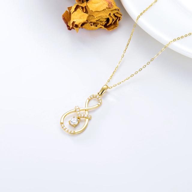 14K Gold Circular Shaped Cubic Zirconia Infinite Symbol Pendant Necklace-3