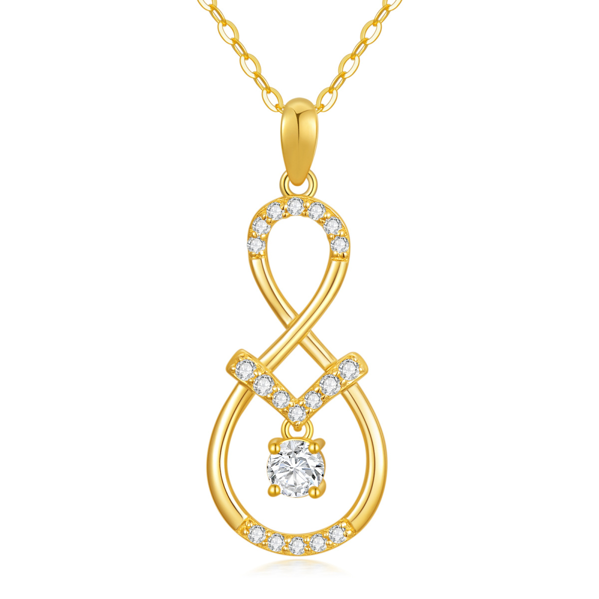 14K Gold Circular Shaped Cubic Zirconia Infinite Symbol Pendant Necklace-1