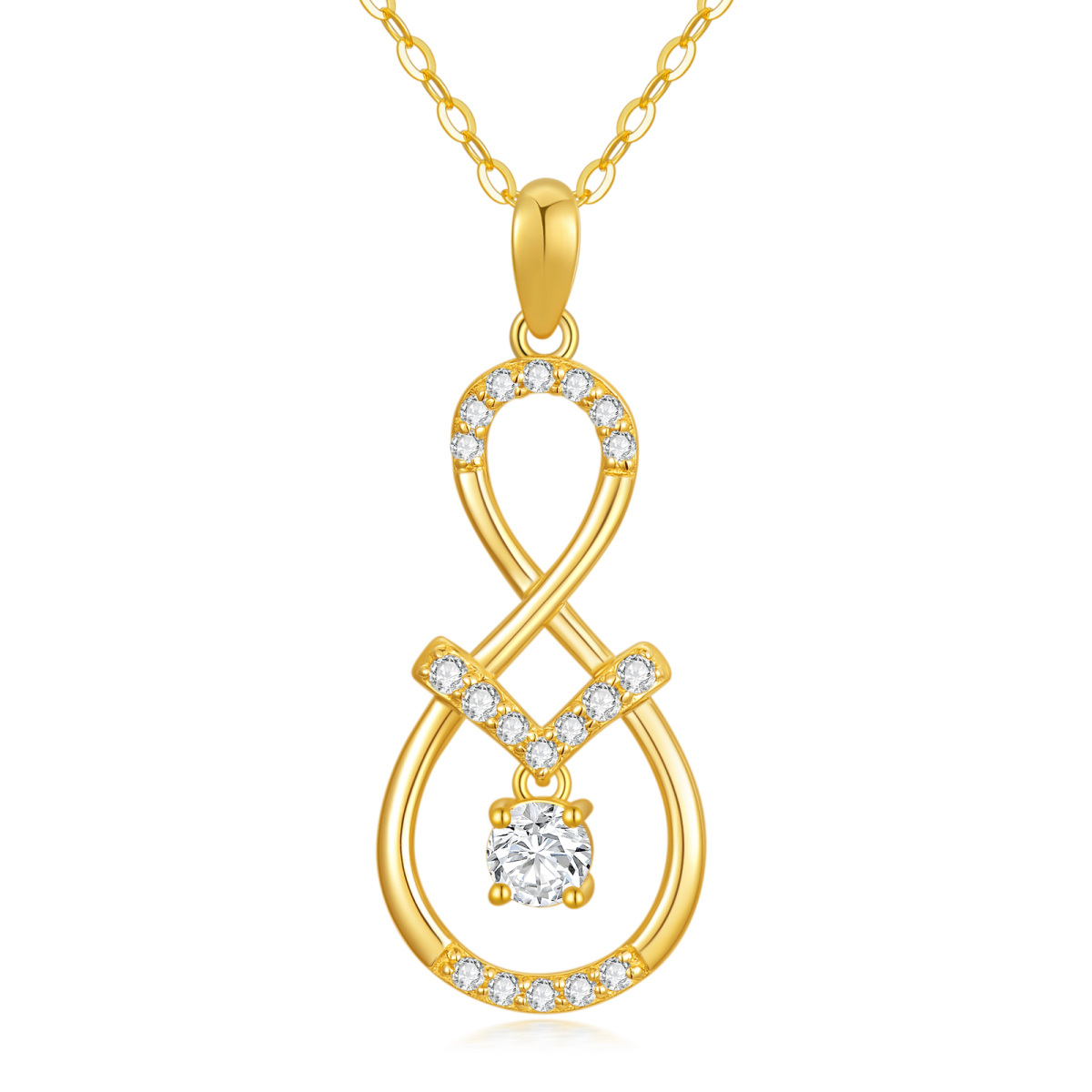 Collier en or 14K avec pendentif symbole infini en zircon cubique-1