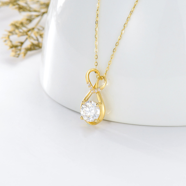 14K Gold Circular Shaped Moissanite Heart & Infinity Symbol Pendant Necklace-2